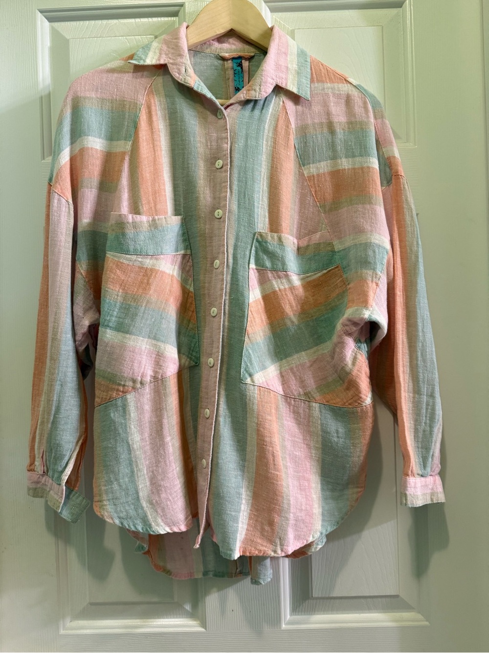 Free People Pastel Striped Top in Pink, Mint & Peach
